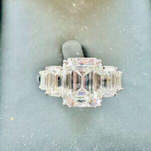 NEW DIAMONDLITE LTD. 5 CARAT MOISSANITE EMERALD SHAPE STERLING SILVER RING